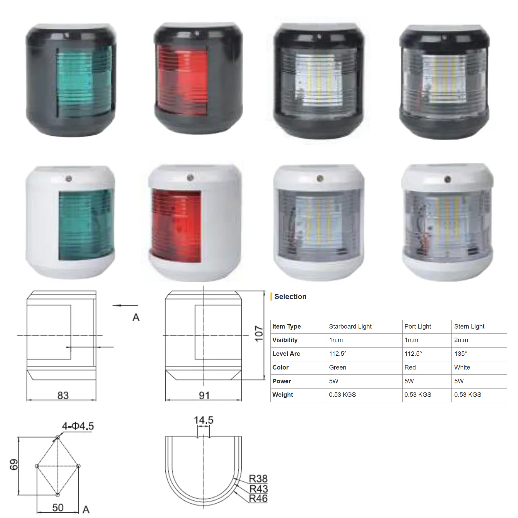 Alternative view of 12/24V LED Marine Navigation Lights – Large Black Port Light