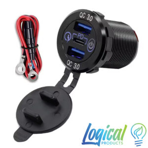NZ Logical 12V 24V 60W Fast Charging Triple Aluminum USB Socket with Switch