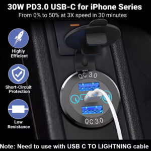 NZ Logical 12V 24V 60W Fast Charging Triple Aluminum USB Socket with Switch - Image 4